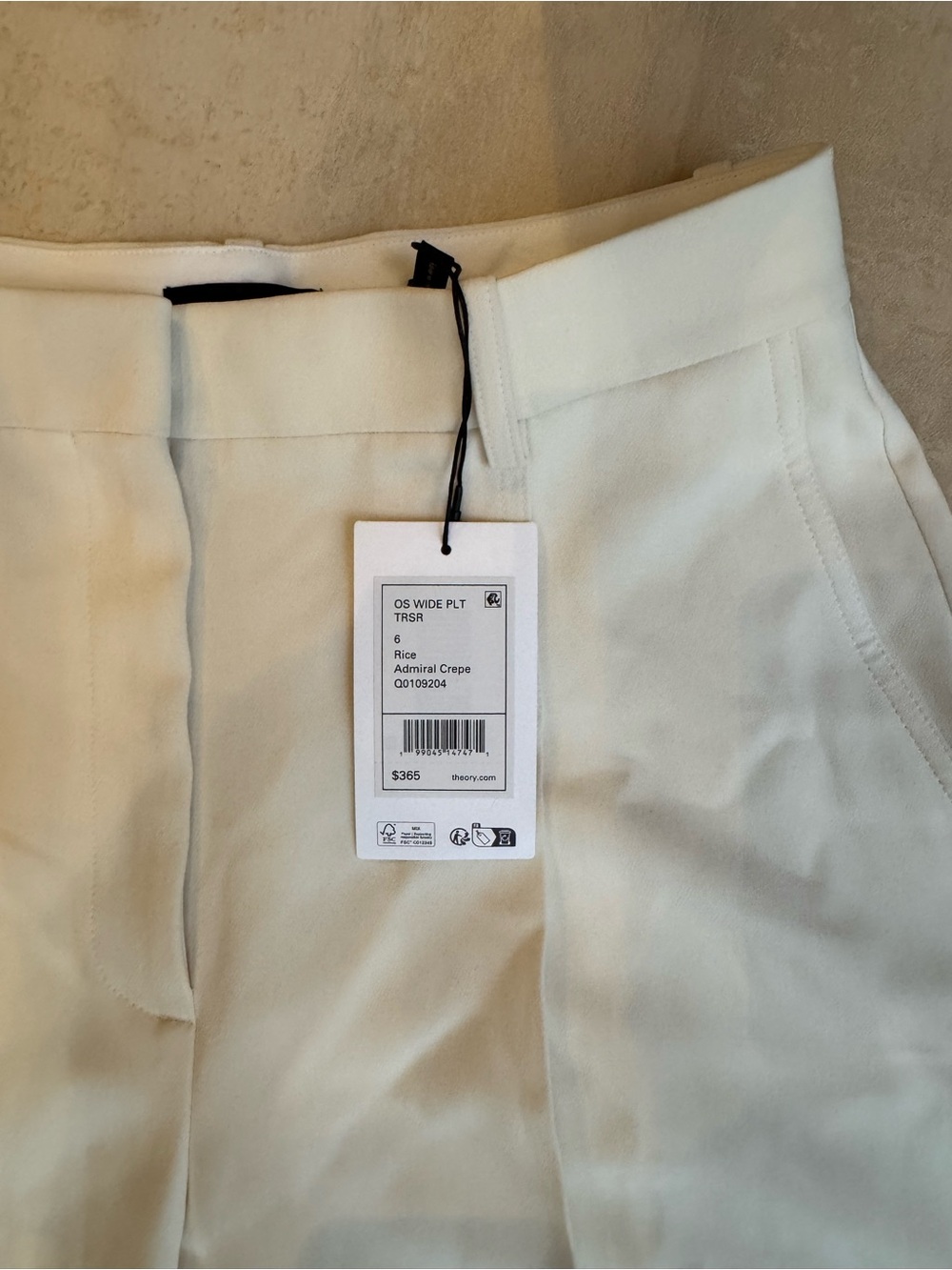 Theory Wide-Leg Trousers in Cream - Picture 4 of 5